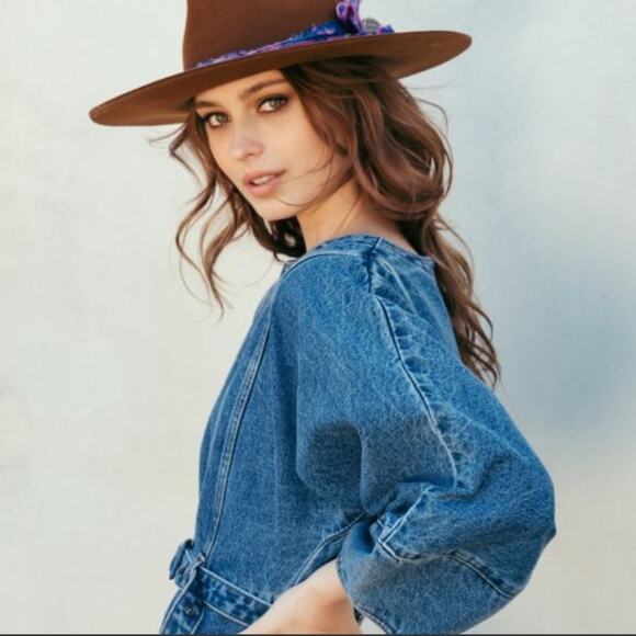 Women’s Lovely bird Malibu Fedora 100% wool whiskey color embellished silk Large - Picture 1 of 16